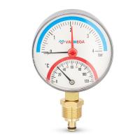Термоманометр VARMEGA радиальный 80 мм, 4 бар, 120гр.С, 1/2", с отсекающим клапаном, VMMT07-800404
