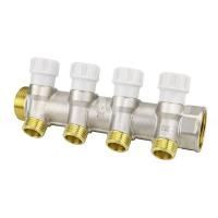 Коллектор с запорным краном латунный VARMEGA VMMM02, 1", на 4 выхода 3/4"ЕК, никелированный