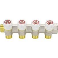 Коллектор распределительный VARMEGA с запорными клапанами 3/4 х3/4, 4 выхода, евро конус