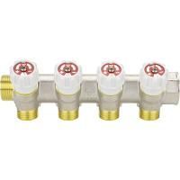 Коллектор распределительный VARMEGA с запорными клапанами 3/4х1/2, 4 выхода