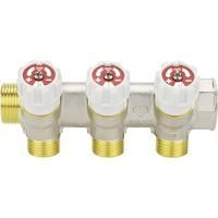 Коллектор распределительный VARMEGA с запорными клапанами 3/4 х3/4, 3 выхода, евро конус