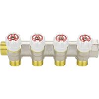 Коллектор распределительный VARMEGA с запорными клапанами 3/4 х3/4, 4 выхода, евро конус