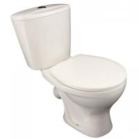 Унитаз-компакт ЛЗСФ косой выпуск нижний подвод с арматурой 1реж слив кнопка с сиденьем ПП белый