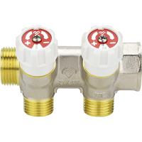 Коллектор распределительный VARMEGA с запорными клапанами 3/4 х3/4, 2 выхода, евро конус