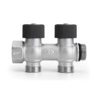Коллектор с регулировочным клапаном латунный VARMEGA VMMM03, 3/4", на 2 выхода 3/4"ЕК, никель